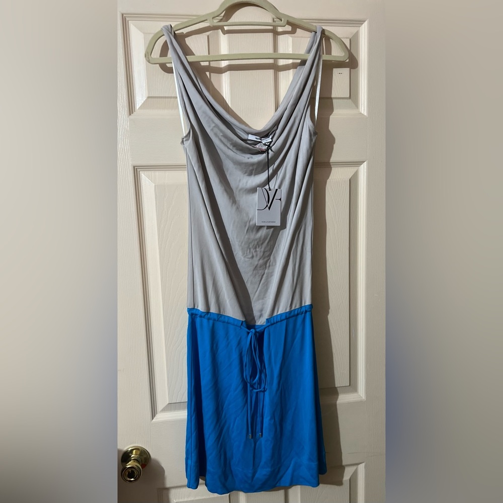 Diane Von Fürstenberg DVF New Tadd Two Toned Colorblock Dress, Mineral/Orbit